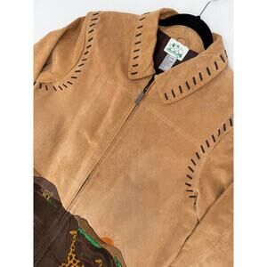 The Quacker Factory Vintage Suede Leather Safari Animal Lined Coat Jacket L